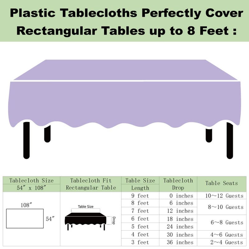rebdng Plastic Lavender Tablecloths 3 Pack Mauve Disposable Table Covers 54"" x 108"" Lilac PEVA Table Cloths for Parties Bridal Shower Engagement Wedding Birthday Banquet  Fits 6 to 8 Foot Rectangle Tables - Image 5